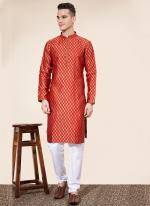 Heavy Jacqaurd Red Festival Wear Pintex Work Readymade Kurta Pajama